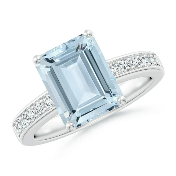 ANGARA Natural Octagonal 3 ct Aquamarine Engagement Ring with Diamonds in 14K White Gold for Women (Size-10x8mm) | March Birthstone, Anniversary, Jewelry Gift for Women | Natural Aquamarine Ring
