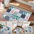 thumbnail image 6 of Botanical Patchwork 2'x3' Rug for Entryway Front Door Kitchen Sink Area, Teal Tropical Leaf Grey Plaid Low Pile Washable Non Slip Rectangle Area Rug, 6 of 9