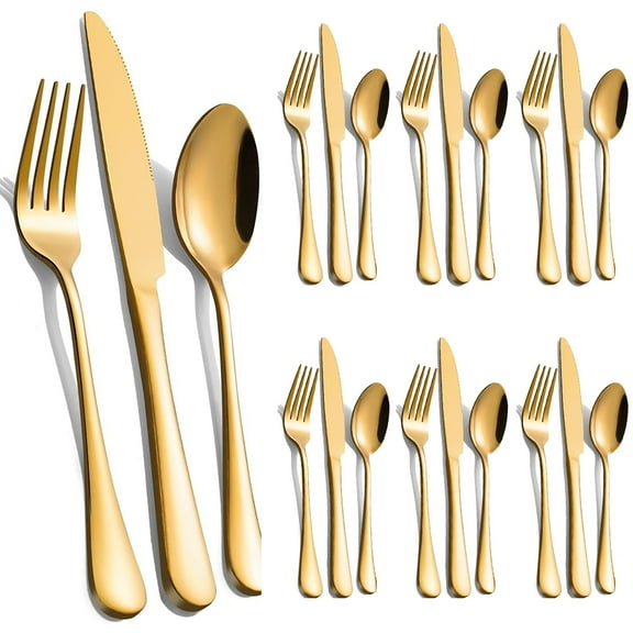 18-Pcs Gold Silverware Set - Stainless Steel Flatware Cutlery Set for 6, Mirror Polished Gold Utensil with Forks Spoons Knives, Dishwasher Safe