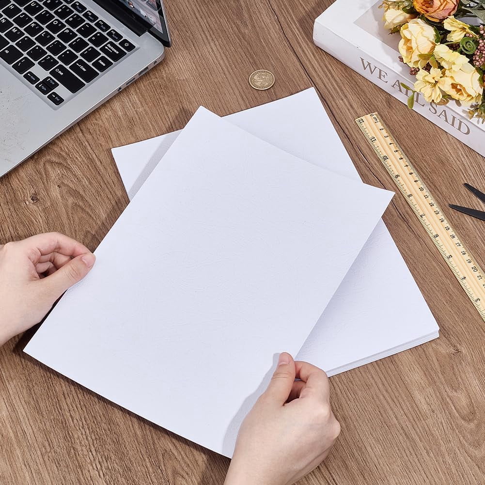100 Pack 12 Mil Black Presentation Binding Covers 11.7x8.3 Inch A4 Leather Texture Paper Letter Size Un-Punched for Business Documents Reports Proposals Office School Black