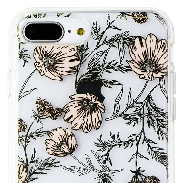 Kate Spade Hybrid Case iPhone 8 Plus 7 Plus - Clear / Pink Blossoms Gems -