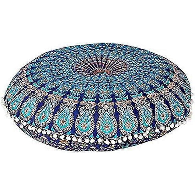 Indian Boho Decor Round Mandala Pillow Throw Mandala Tapestry Hippie Round Seating Pouf Ottoman, Mandala Floor Pillow