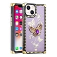 thumbnail image 3 of For Apple iPhone 14 PRO 6.1" Passion Square Hearts Diamond Glitter Ornaments Engraving Case Cover - Garden Butterflies Purple, 3 of 3