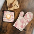 thumbnail image 5 of Red Pink Modern Art Geometric Kitchen Oven Mitt and Pot Holder Sets 2 Pcs for Baking, Cooking and Grilling, Heat Resistant Up To 392 °F, 5 of 7