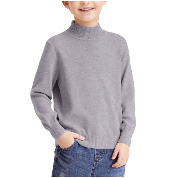 Dagugfen Long Sleeve Sweaters for Kids Mock Neck Regular Fitted Knitting Cotton Kids Casual Sweater Tops(3-4 Years,Gray)