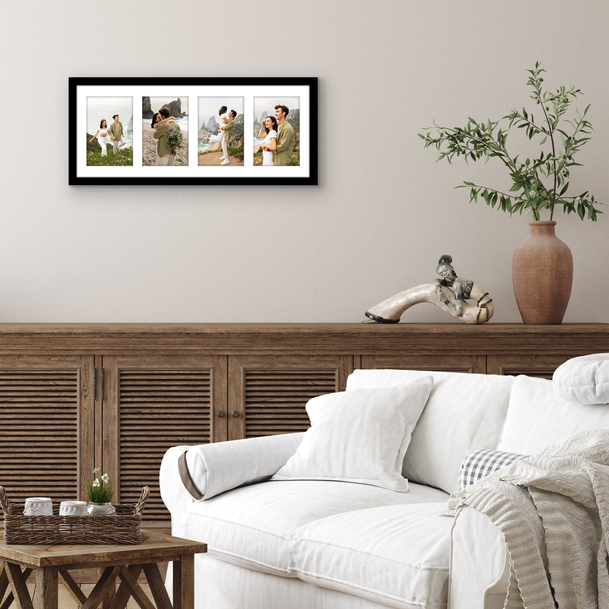 Americanflat 4x6 Picture Frame with Shatter-Resistant Glass Collage Fits 4 Use as One 8x20 Signature - Black