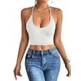 thumbnail image 3 of Womens Spaghetti Strap V-Neck Ribbed Tank Tops for Women 2025 Slim Fitted Soft Camisole Basic Layering Shirts White XS, 3 of 9