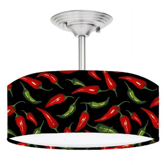 888 Cool Fans DR-0001104 Chili Chile Pepper 2 Light Brushed Nickel Drum Style LED Lamp Fixture