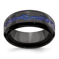 thumbnail image 1 of Grey Titanium Ring Band Wedding Blue Edward Mirell Black Ti Patterned Anodized Polished 9mm, 1 of 6