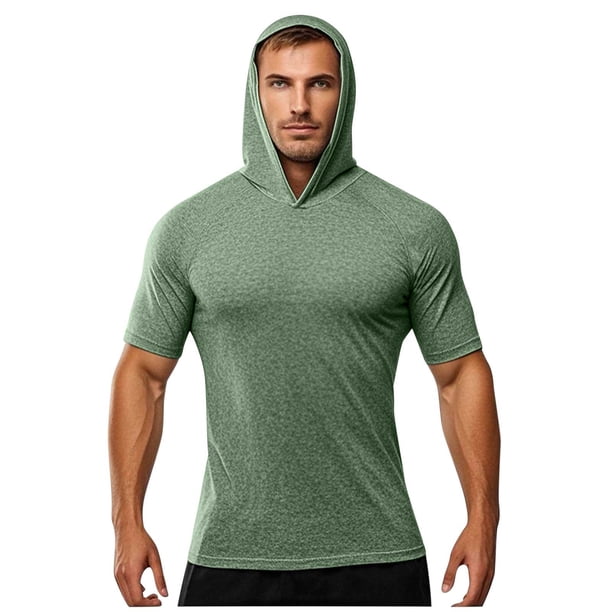 pstuiky Camisa de manga corta para hombre, Blusa tipo túnica holgada de manga corta con capucha para hombre, de verano, de secado rápido, elástica y con protección solar. camisetas de hombre m