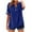 Blue, variant on Women's Trendy Fashion V-Neck Cutout 3/4 Sleeve Loose Comfy Blouse Tops Women's Solid Color Linen Button Shirt T-shirt Home Casual T-Shirt Lace Splice Short Sleeve Top