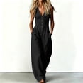 thumbnail image 2 of VBVC Women's Sleeveless V Neck Wide Leg Jumpsuit , Casual Loose Summer Long Romper For Women , Ladies' Button Down One Piece Outfit with Pockets , Black , S-2XL, 2 of 8
