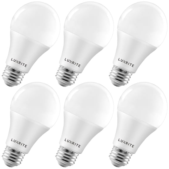 Luxrite A19 LED Light Bulb, Dimmable, 3500K Natural White, 1600 Lumens, Enclosed Fixture Rated, 15W, E26 Base 6-Pack