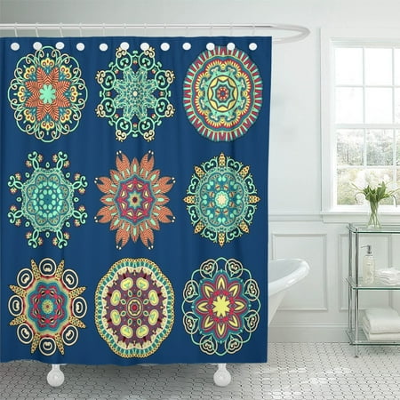 Round Bathroom Windows KSADK Abstract Circle Lace Round Ornamental Geometric Doily Pattern Collection Raster Ancient Shower Curtain Bathroom Curtain 60x72 inch ()