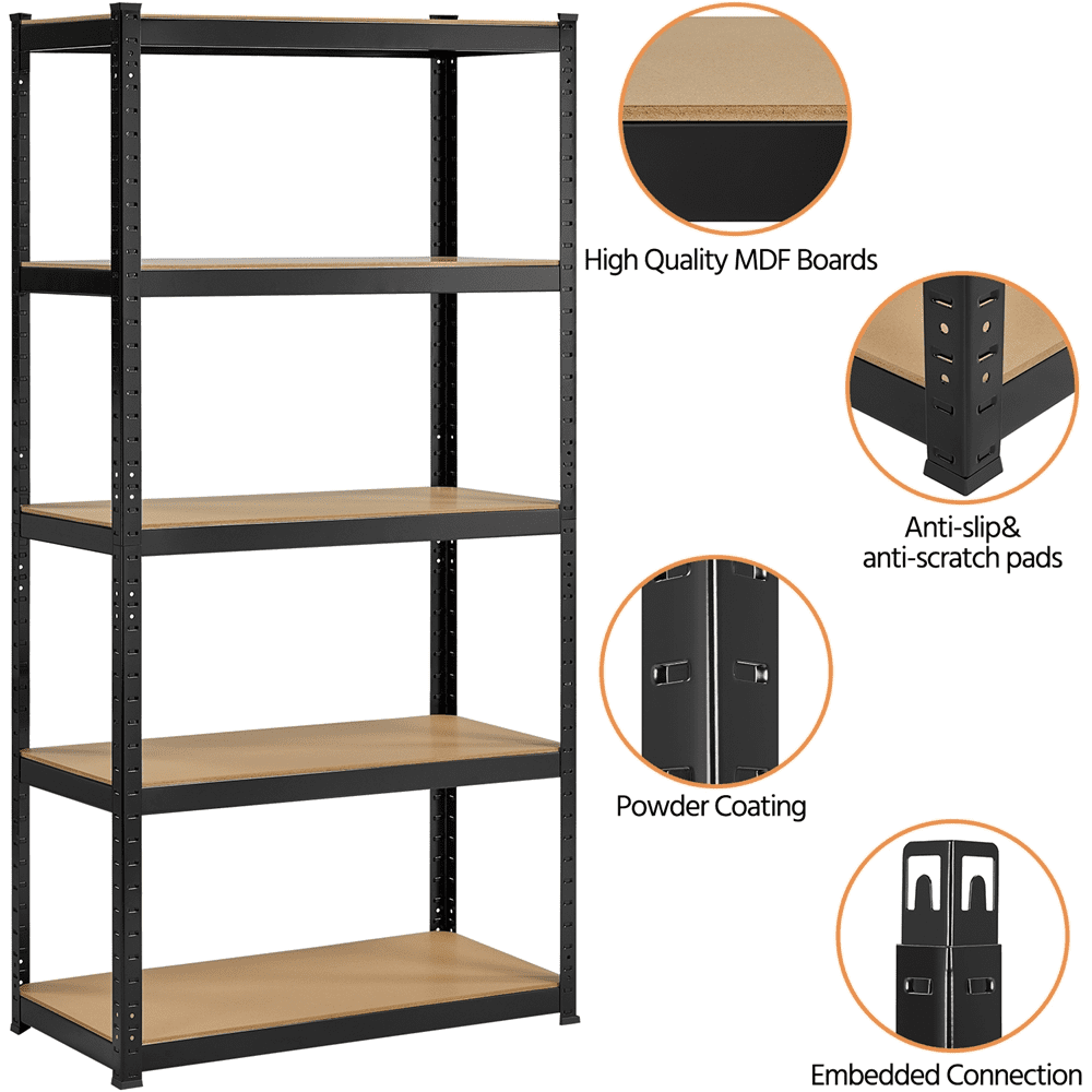 Fullfurnique 71″ Height Adjustable 5 Tier Steel Storage Shelves, Black
