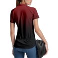 thumbnail image 4 of WTOBBY Women's Performance Cycling Short Sleeve Shirt, Ombre Gradient Athletic Top with Breathable Fabric & Reflective Safety Trim,Deep Red 2XL, 4 of 5