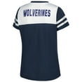 thumbnail image 3 of Women's Fanatics White Michigan Wolverines Plus Size Rhinestone Glitter Sleeve Stripe V-Neck T-Shirt, 3 of 3