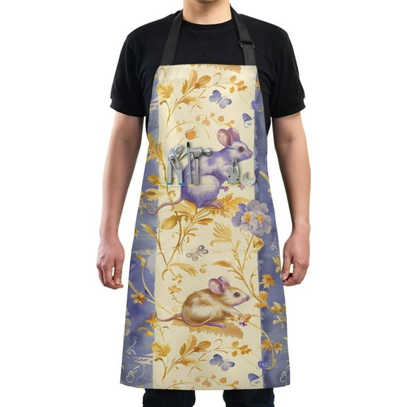 Mouse and Golden Plant Kitchen Apron with 2 Pockets Adjustable waterproof Cooking Aprons for Women Men Chef