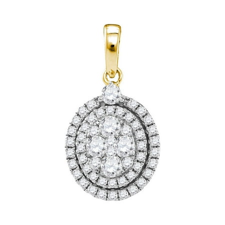 - 14kt Yellow Gold Womens Round Diamond Oval Cluster Pendant 1.00 Cttw