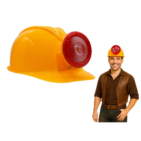 Nicky Bigs Novelties Yellow Miner Helmet with LED Light – Adjustable Adult Fake Construction Hat – Funny Cosplay Party Costume Accessory