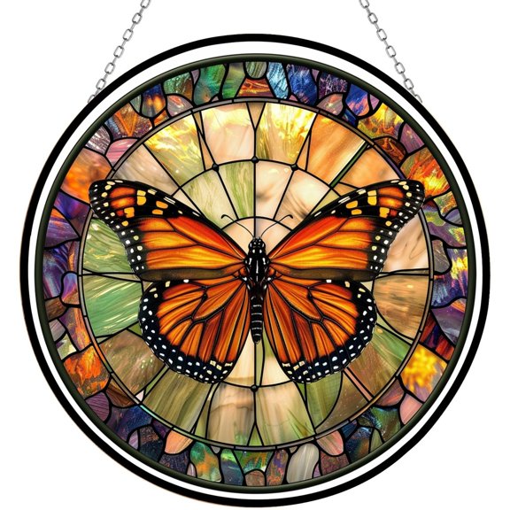 Monarch Butterfly Stained Glass Window Hanging Decor Wall Gift for Nature Lovers Suncatcher