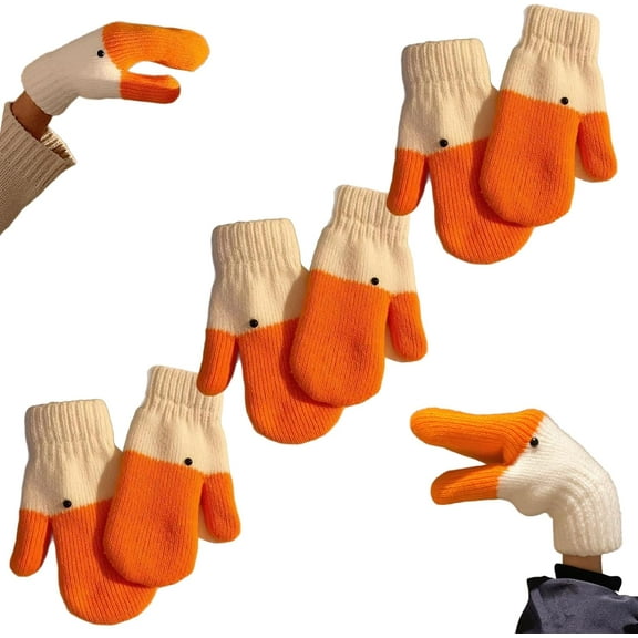 Silly Goose Gloves, Duck Goose Winter Gloves, Funny Novelty Animal Glove with Thermal Soft Lining, Knitted Funny Design