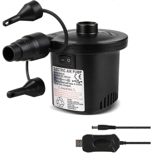 electric air pump, rechargeable,quick to inflate/deflate 3 tips and 5v usb adapter included 26-27s