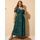 thumbnail image 4 of Vestido Simplee para mujer, cuello en V, talla grande, terciopelo 3XL, verde oscuro, 4 of 6