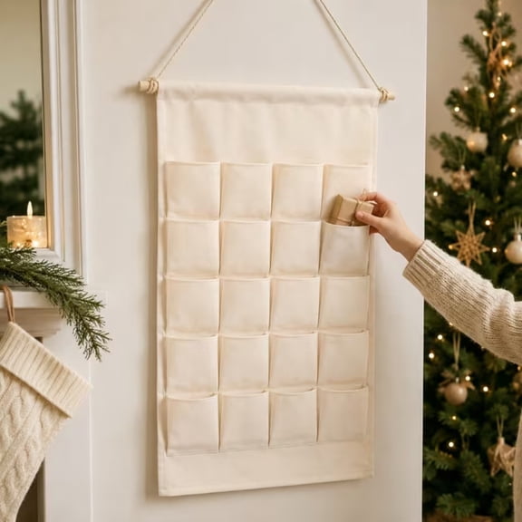 1 Pc Blank Canvas Hanging Organizer with 24 Pockets, Reusable Countdown Storage Bag