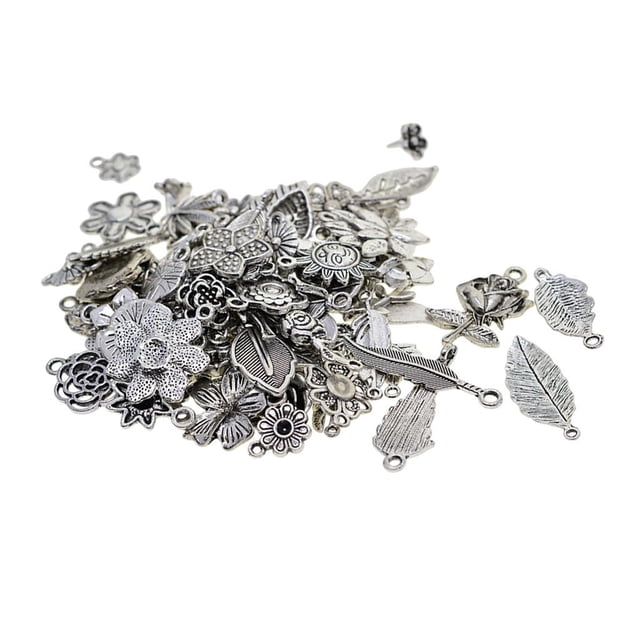 100 Forma Mezaclado Plata Árbol De Flor Mixta Colgante Para Decoración Accesorio De Fabricación De Abalorios Y Bisutería Gloria Colgantes de encantos