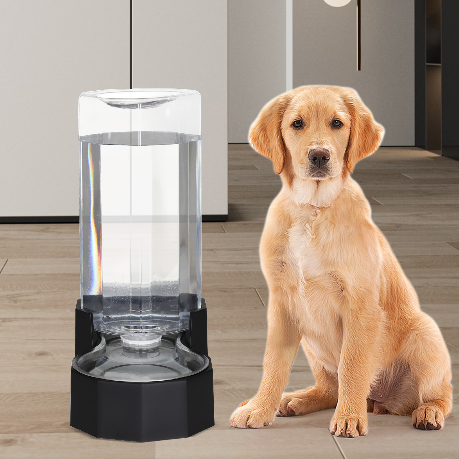 RIZZARI 9L Black Pet Water Dispenser - Automatic Stainless Steel Gravity Pet Feeder for Medium and Large-Sized Dogs and Cats