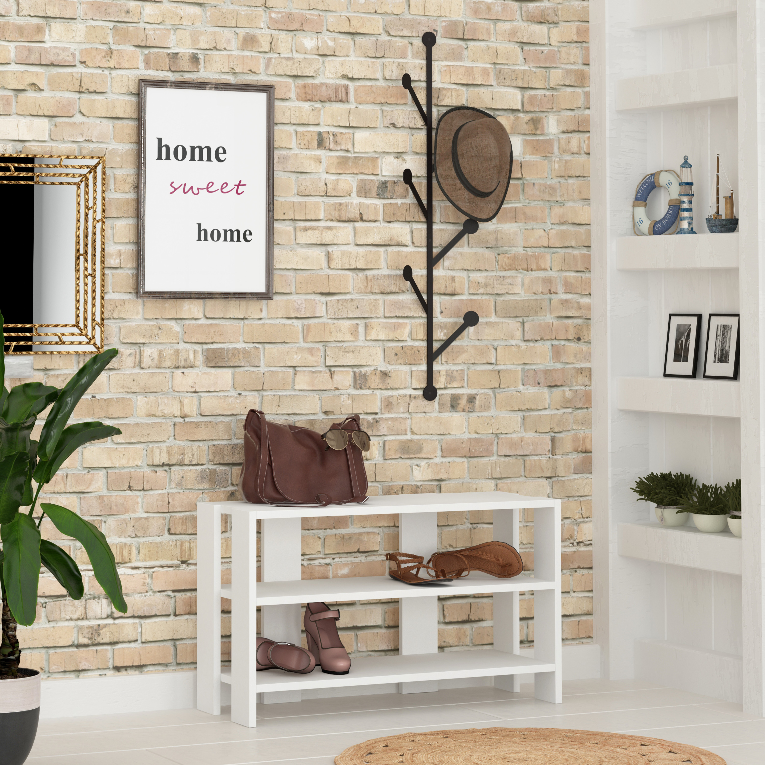 Ada Home Decor Furniture 2 Tier 8 Pair White Rymill Modern Shoe Rack