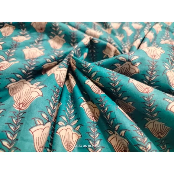 5 Yard Indian Cotton Hand Block Print White Floral Beautiful Craft Sewing Fabric