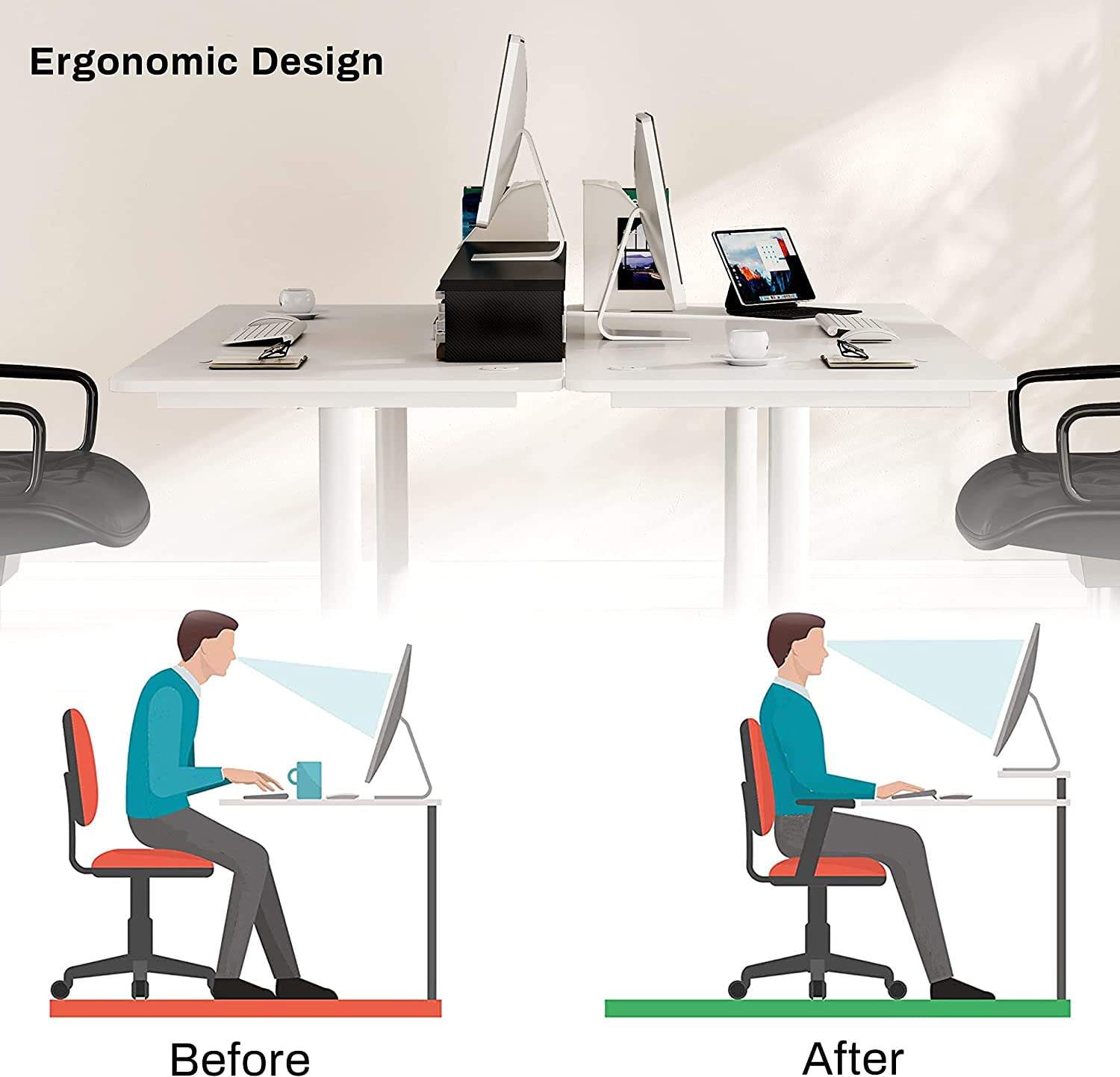 Dual Monitor Stand - Adjustable , Carbon Fiber Computer Monitor Riser for PC Laptop Desktop Organizer (Black)
