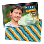 Personalized Happy Birthday Diagonal Stripes Photo Kids Birthday Party Invitations