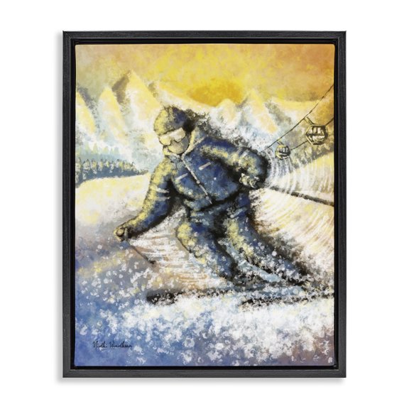 Stupell Industries Traditional Person Skiing on Slopes Black Floating Frame Canvas Art, 17 x 21, by Nidhi Wadhwa