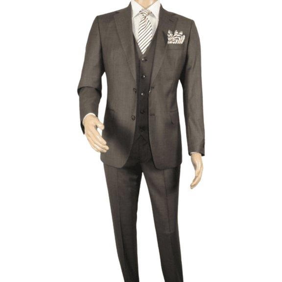 Men Suit BERLUSCONI Turkey 100% Italian Wool Super 180's 3pc Vested #Ber6 Brown