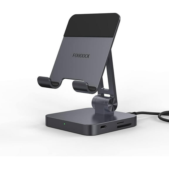 Enhanced 7-in-1 USB-C Docking Station: USB C Hub Charging Stand with 4K HDMI Adapter, Portable 100W PD USB Multiport Dongle, 2x USB 3.0, Card Reader, Audio Jack - Compatible with iPad Pro, MacBook Pro