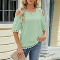 thumbnail image 6 of Fesfesfes T Shirts for Women Women Spring And Summer Off The Shoulder Round Neck Lace Patchwork 3/4 Sleeve Loose Tops Loose Fitting Tops for Women 2XL(US:12), 6 of 9