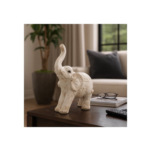 Modern Resin Elephant Figurine for Home Decor - Decorative Object for Bathroom, Living Room, and Shelf Accent - Ornaments for Office, Entryway Display, or Coffee Table Decor - 8", White