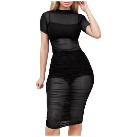 Bjutir Womens Lingeries Sexy Sheer Mesh Lingerie Dress With Camisole Shorts Set Seductive See Through Outfit For Ladies