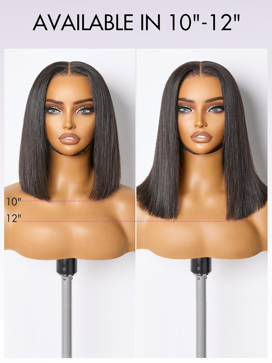 LUVME 7x6 PartingMax HD Lace Front Bob Wigs 10" Human Hair Pre Cut Plucked Glueless Natural Black Color