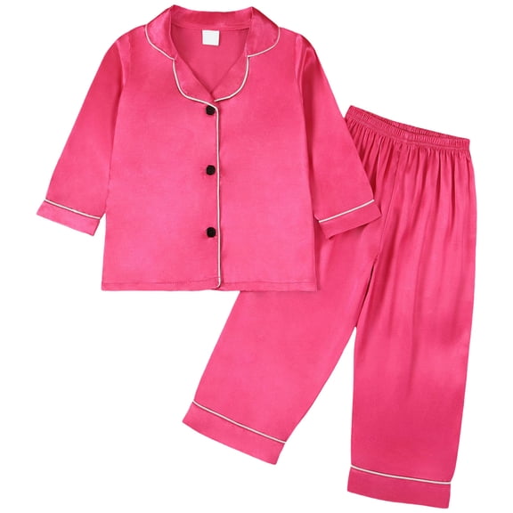 Cathalem Kids Pajamas Bamboo Viscose Pajama Set, Unisex Boys Girls Long Sleeve Shirt Pants Button Down Sleepwear Hot Pink 8-9 Years