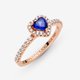 thumbnail image 3 of Anillo Pandora con forma de corazón elevado, azul brillante, oro rosado de 14 k, 3 of 6