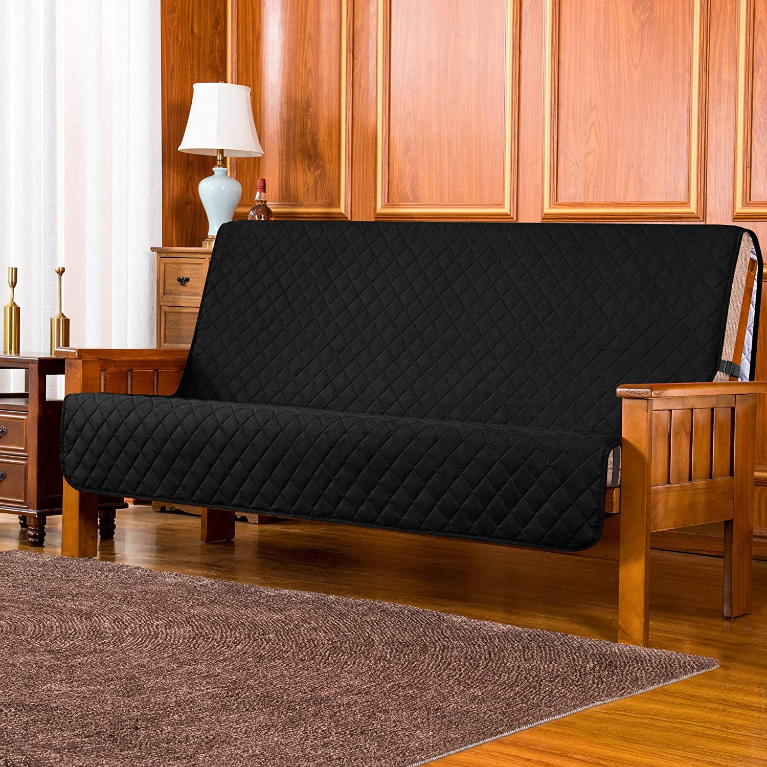 Subrtex Washable Quilted Armless Futon Daybed Couch SlipCovers with Elatsic Adjustable Strap