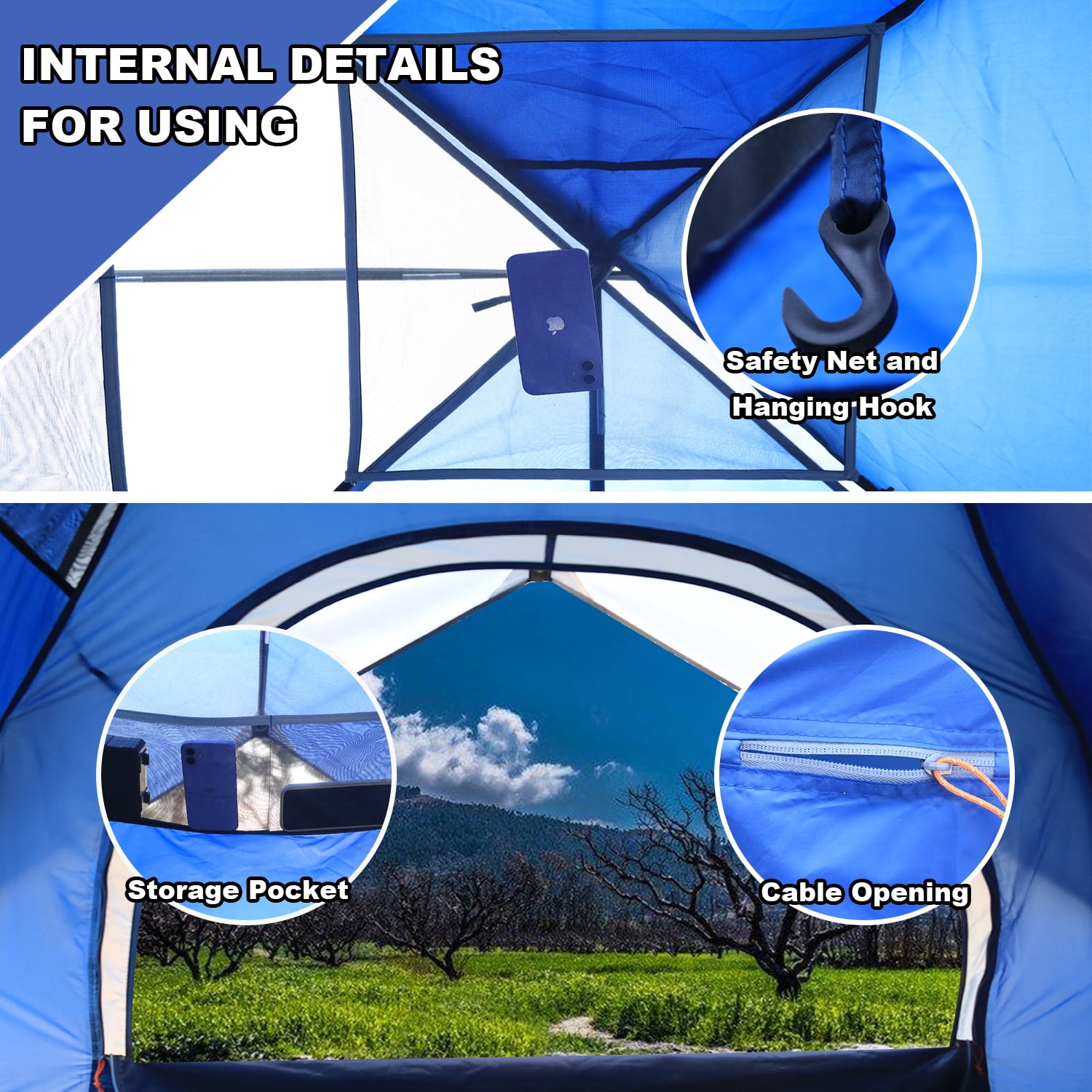AYAMAYA 4 Person Camping Tent, Outdoor Dome Tents with Double Mesh Door & Removable Rainfly, Windproof & Waterproof Easy Setup, Lightweight Tentsfor Backpacking,Hiking-Blue