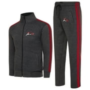 X-2 Men Tracksuits 2 Pieces Set Running Jogging Sweatsuit Full Zip Sweatsuit Athletic Sports Set Charcoal Red 2Pipe 3X-Large