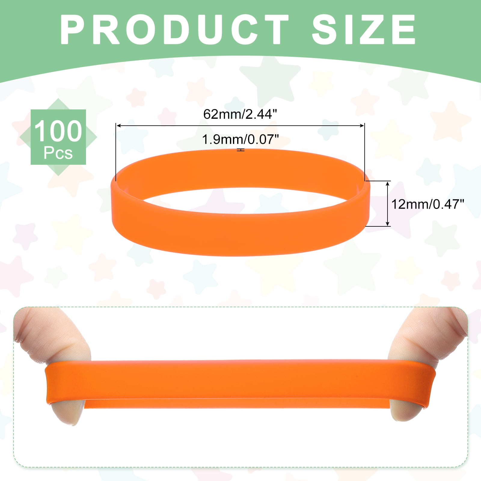 100Pcs Silicone Rubber Bands Non-slip 4 Inch Flat for Books, Orange