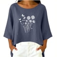 thumbnail image 5 of Fengqque Women Dandelion Print Top Boat Neck 3/4 Sleeve Oversized Loose Irregular High Low Hem Blouse Navy M, 5 of 6