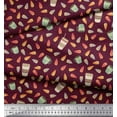 thumbnail image 3 of Soimoi Purple Poly Georgette Fabric Leaves,Tea Cup & Coffee Beverages Print Fabric by the Yard 42 Inch Wide, 3 of 3